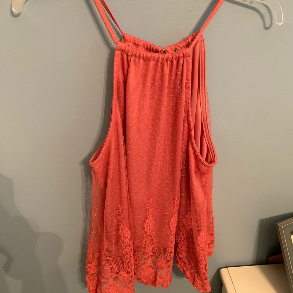 High neck tank top with lace details